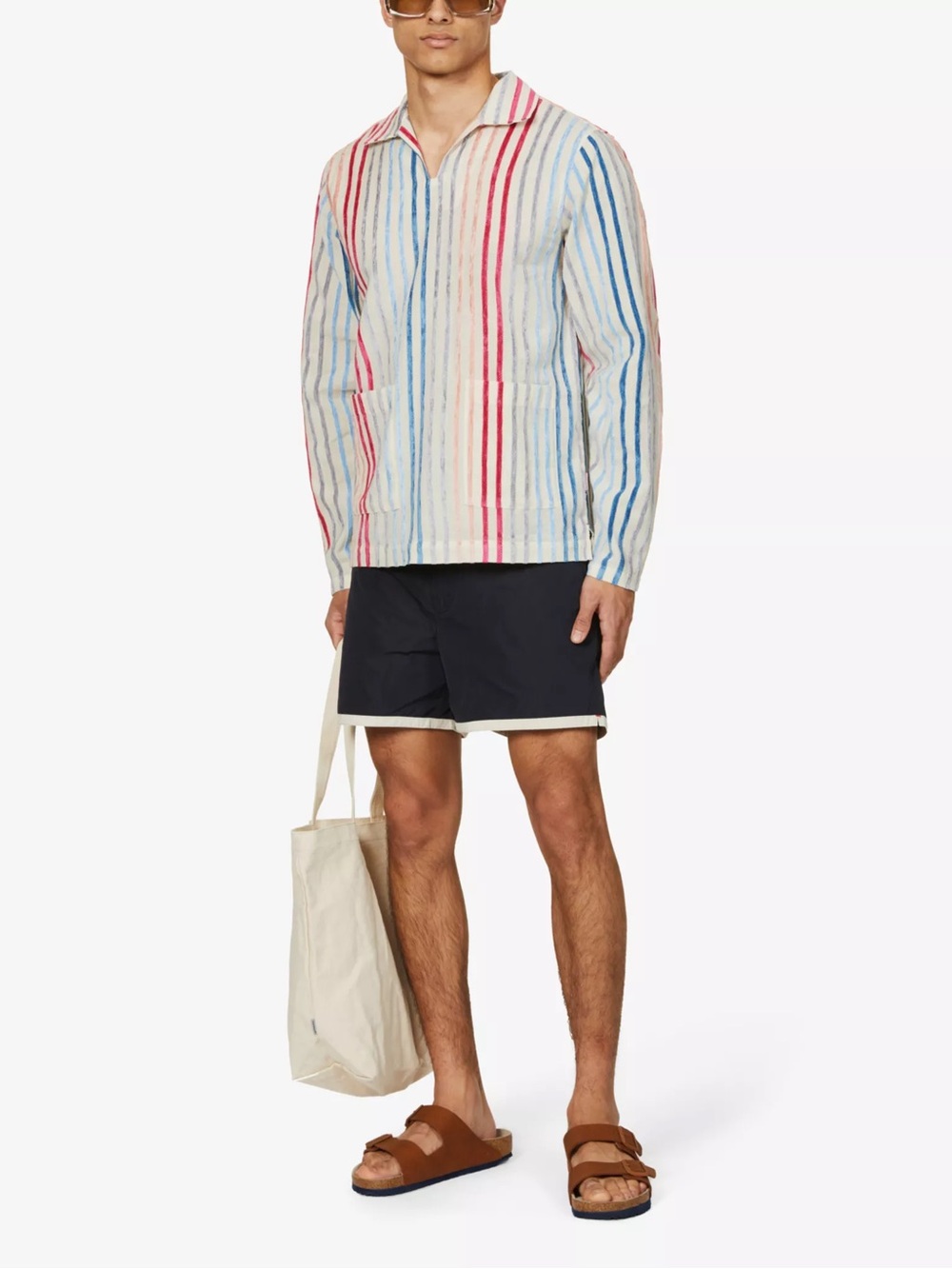 Orlebar Brown Heterton pullover shirt w/ red & blue stripes